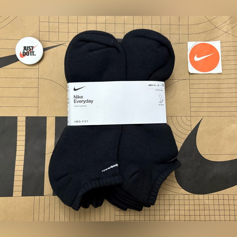 12 pairs Nike everyday Cotton Cushioned No Show Socks drifit Black SX7675-010 - Picture 13 of 16